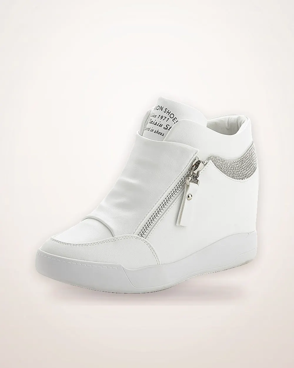 Canvas Zip-Back Raised-Sole Sneakers