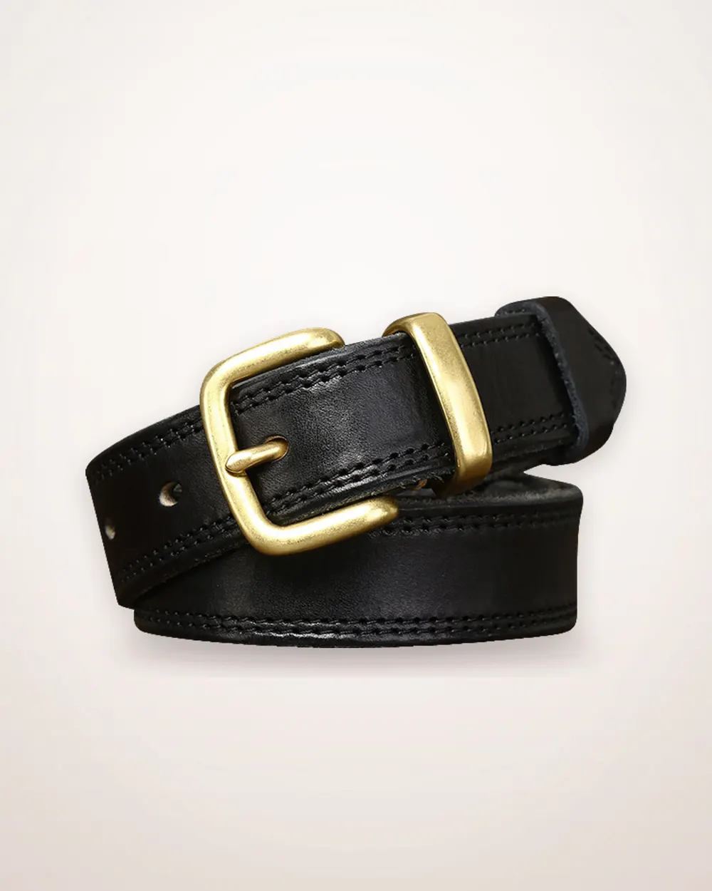 Full-Grain Leather Belt with Brass Pin Buckle