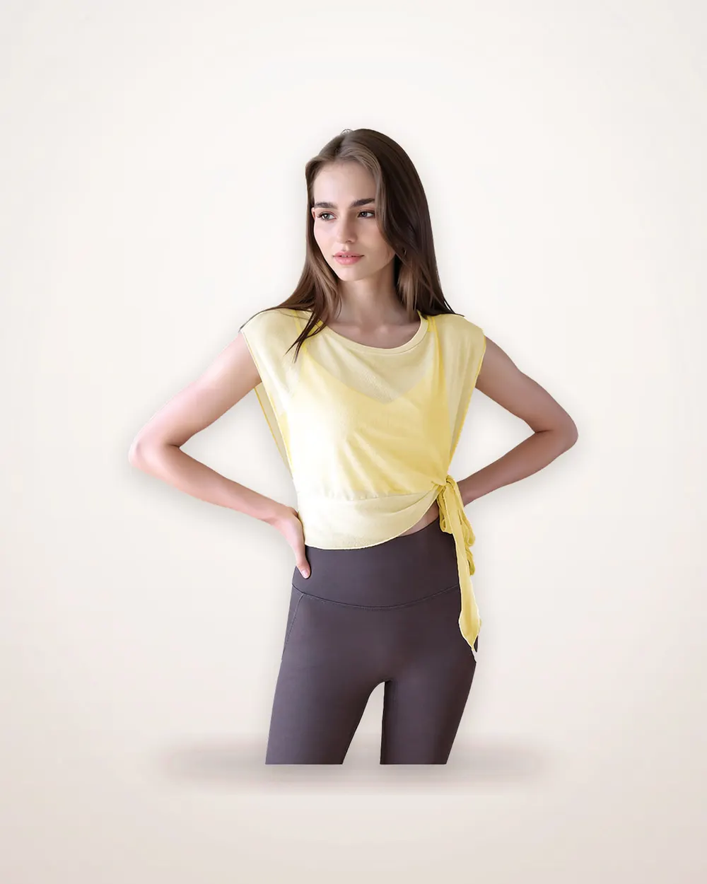 Mesh Panel Sports Top with Built-in Bra