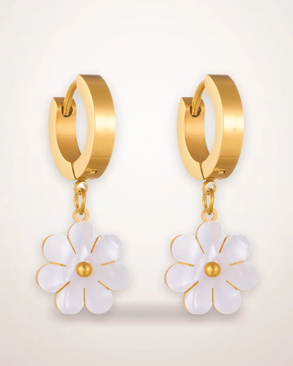 Gold Daisy Shell Layered Necklace and Earring Set