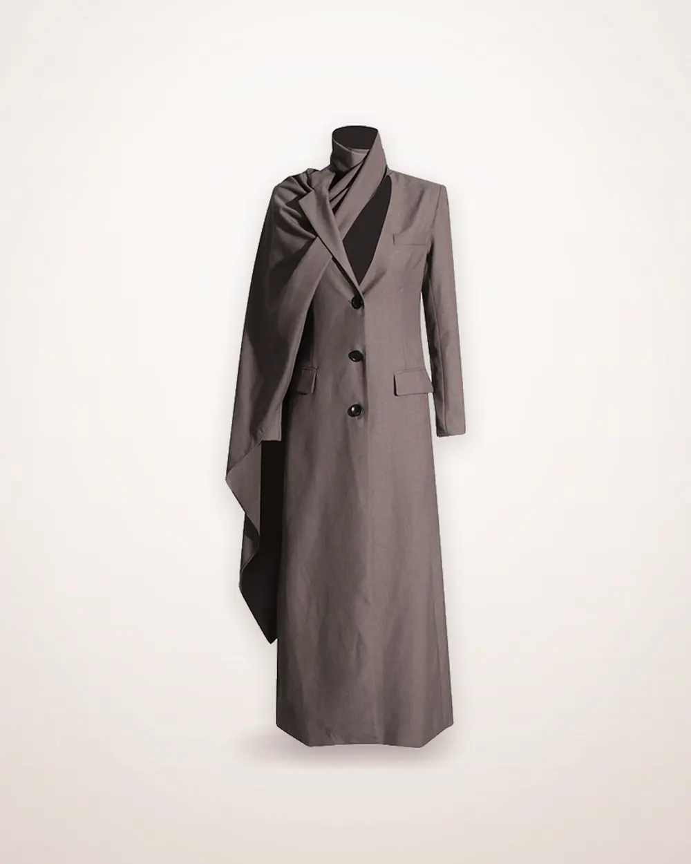 Draped Scarf-Cape Longline Coat