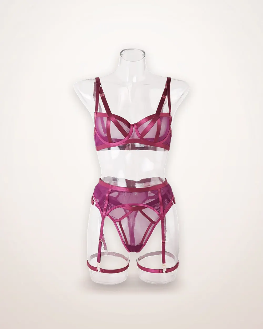 Sheer Mesh Garter Lingerie Set