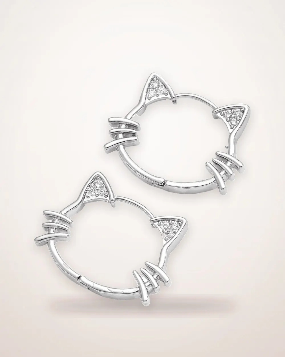 Cat Hoop Earrings with Diamond Inlay