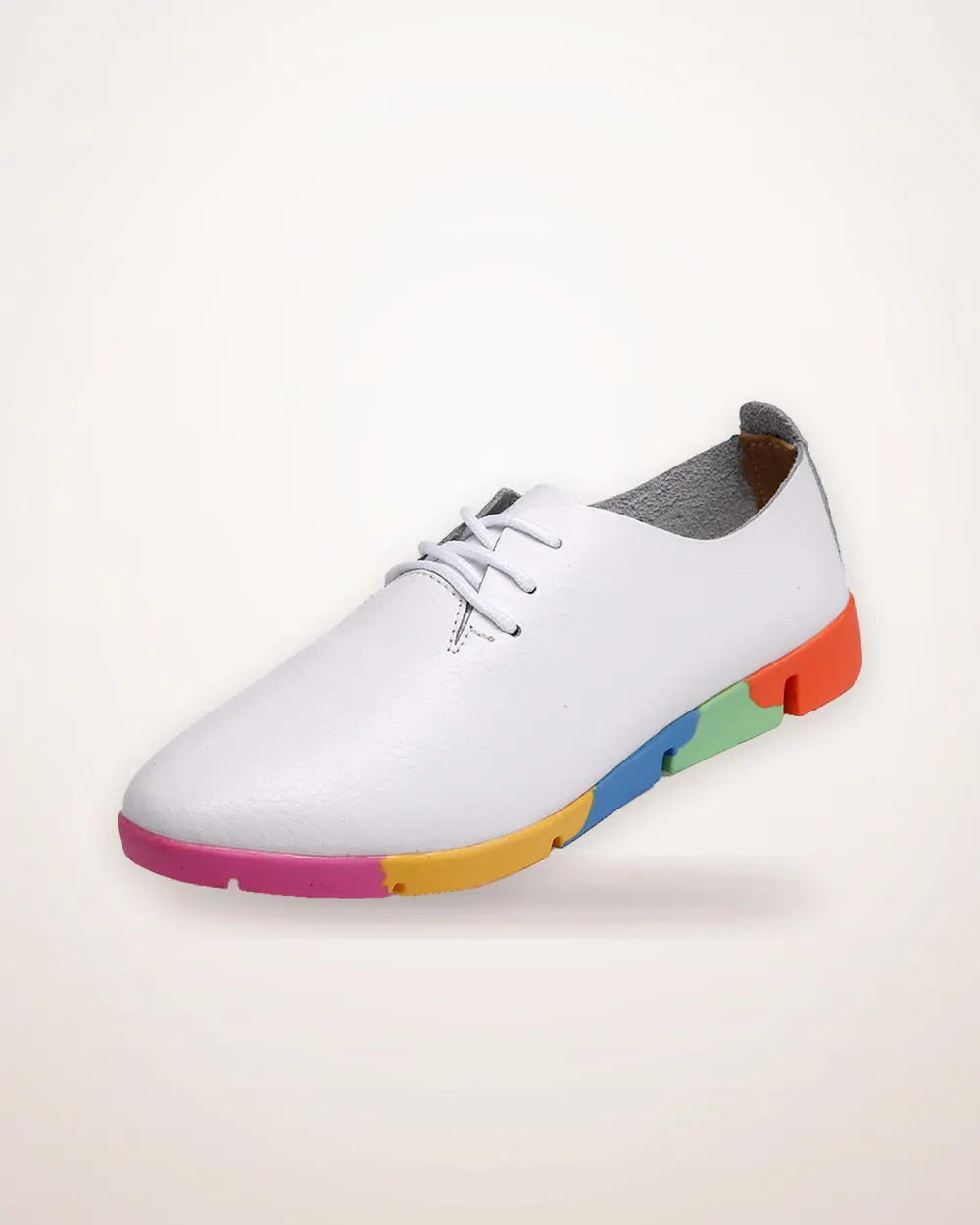 Pointed-Toe Leather Lace-Up Flats