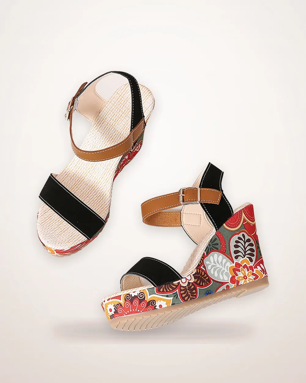 Floral Embroidered Wedge Sandals