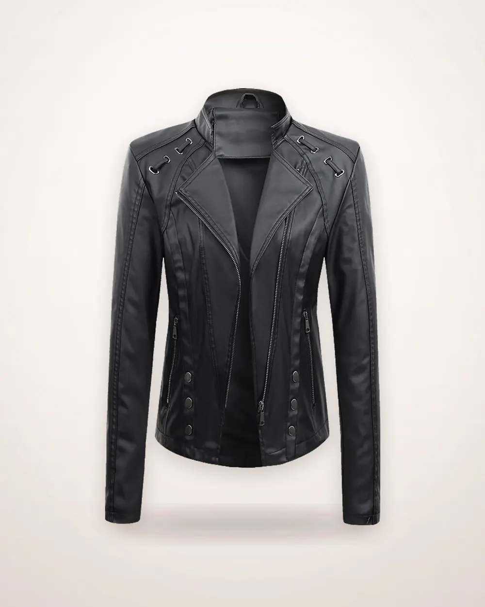 Short Zip-Front PU Leather Jacket