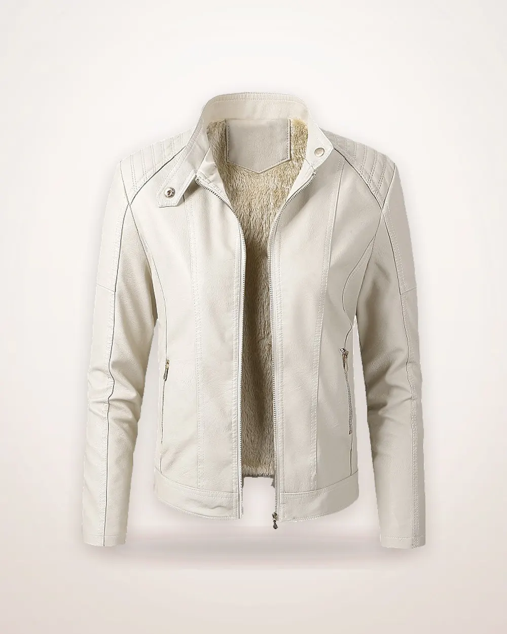 Faux Leather Jacket with Stand Collar