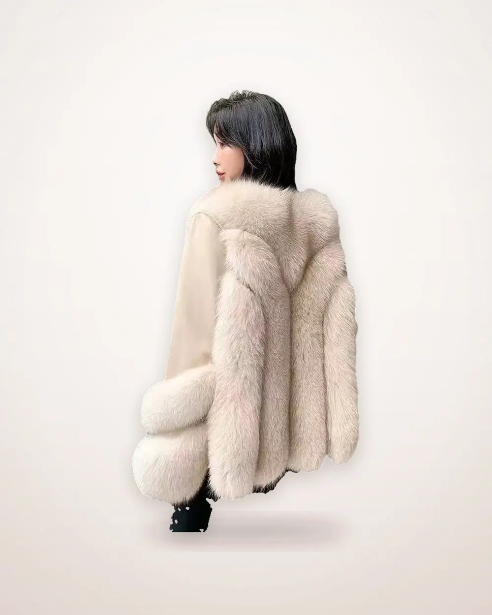 Fox Fur Coat with Leather Stitching