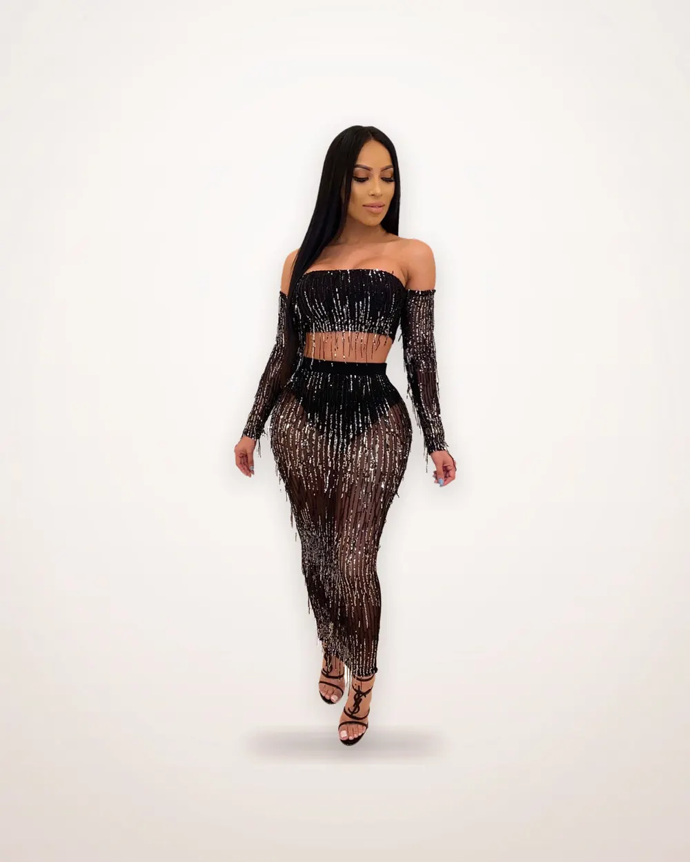 Sequin Tassel Mesh Two-Piece Set