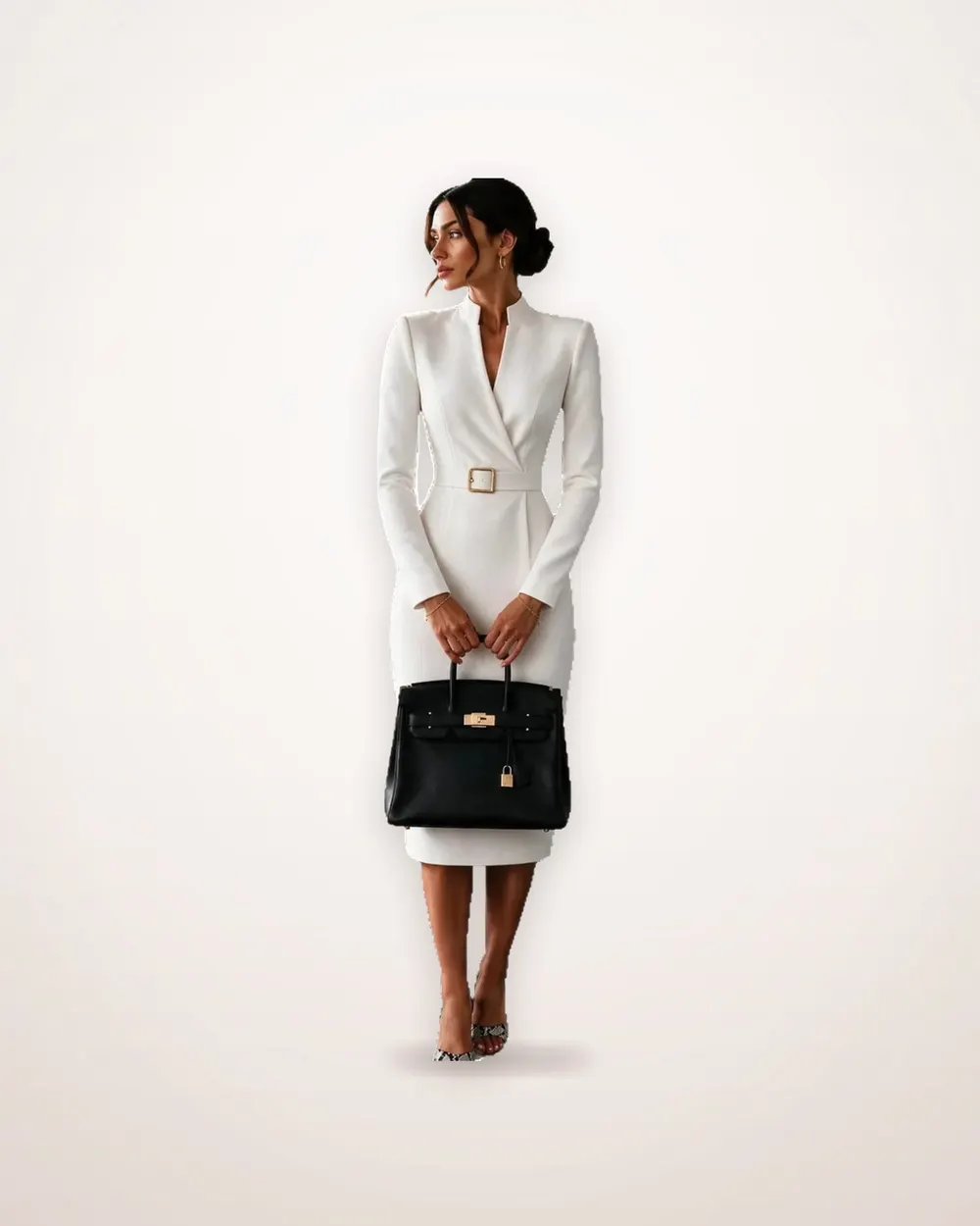 V-Neck Long Sleeve Belted Dress