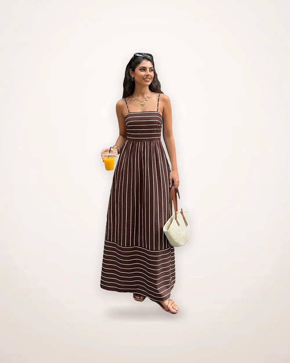 Striped Strapless Backless Maxi Dress
