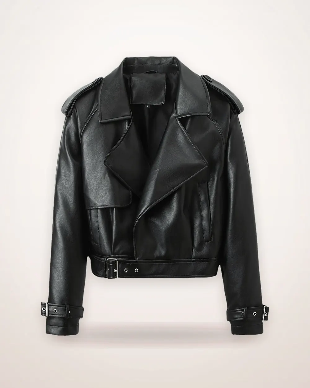 Loose Fit Belted Faux Leather Jacket
