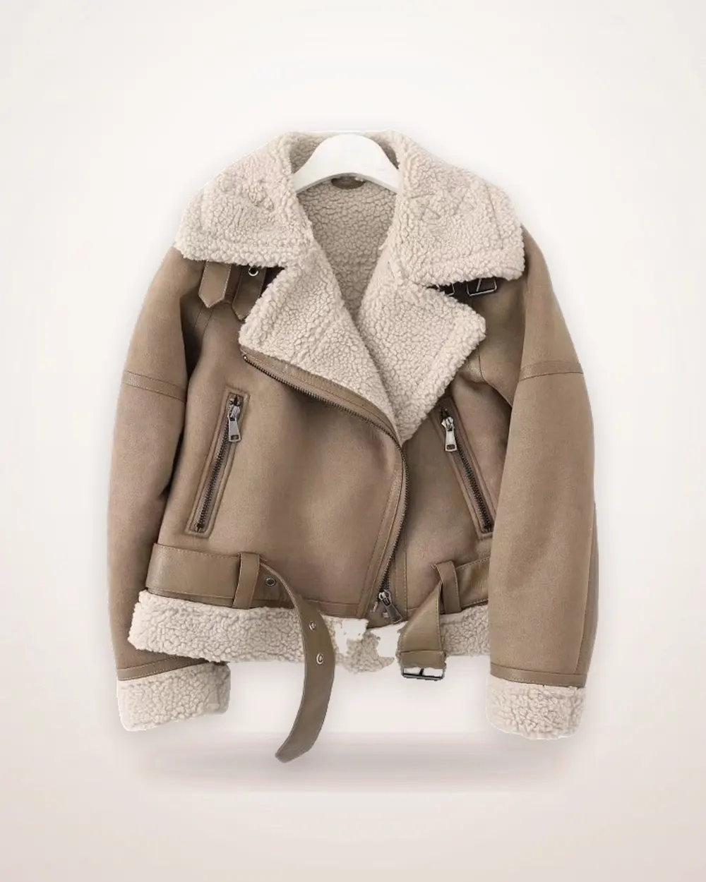 Faux Suede Fleece-Lined Moto Jacket