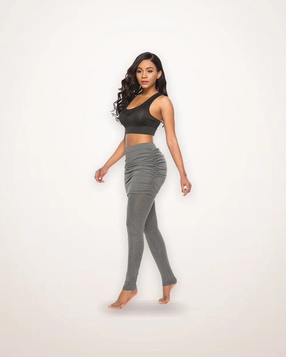Side-Pleated Faux Two-Piece Leggings
