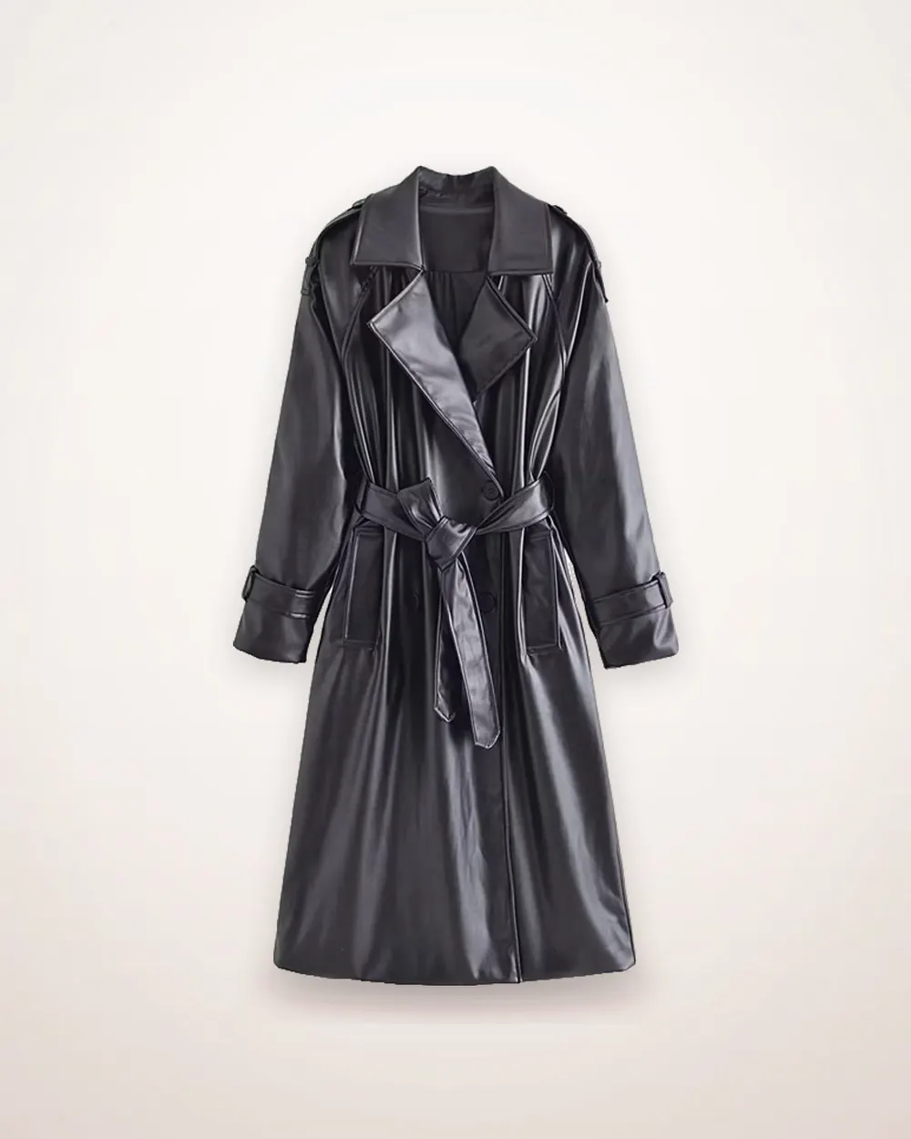 Belted Faux Leather Trench Coat