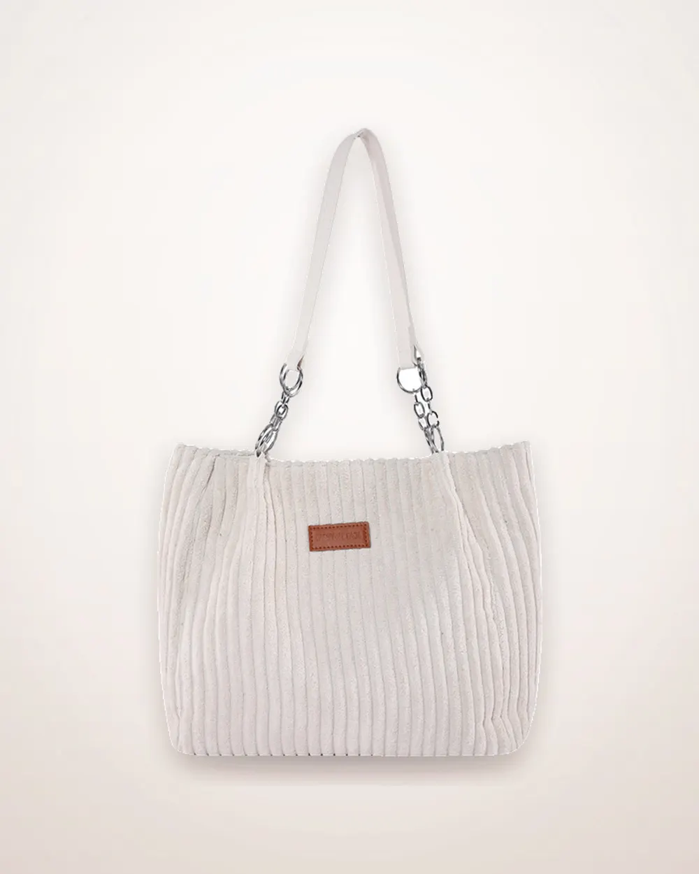 Corduroy Tote with Chain Detail