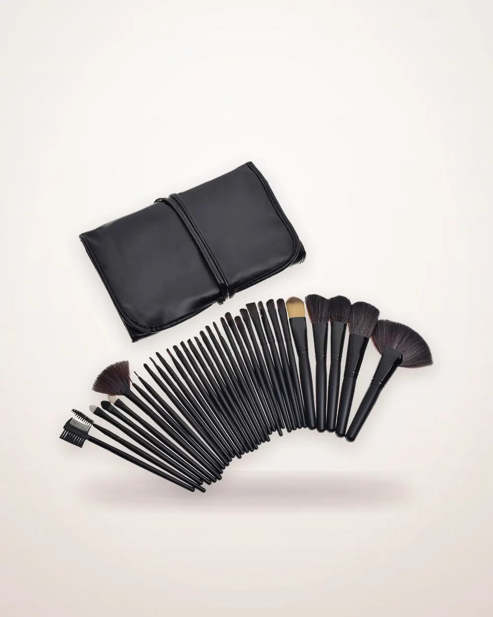 Wood-Handled Makeup Brush Set with Bag