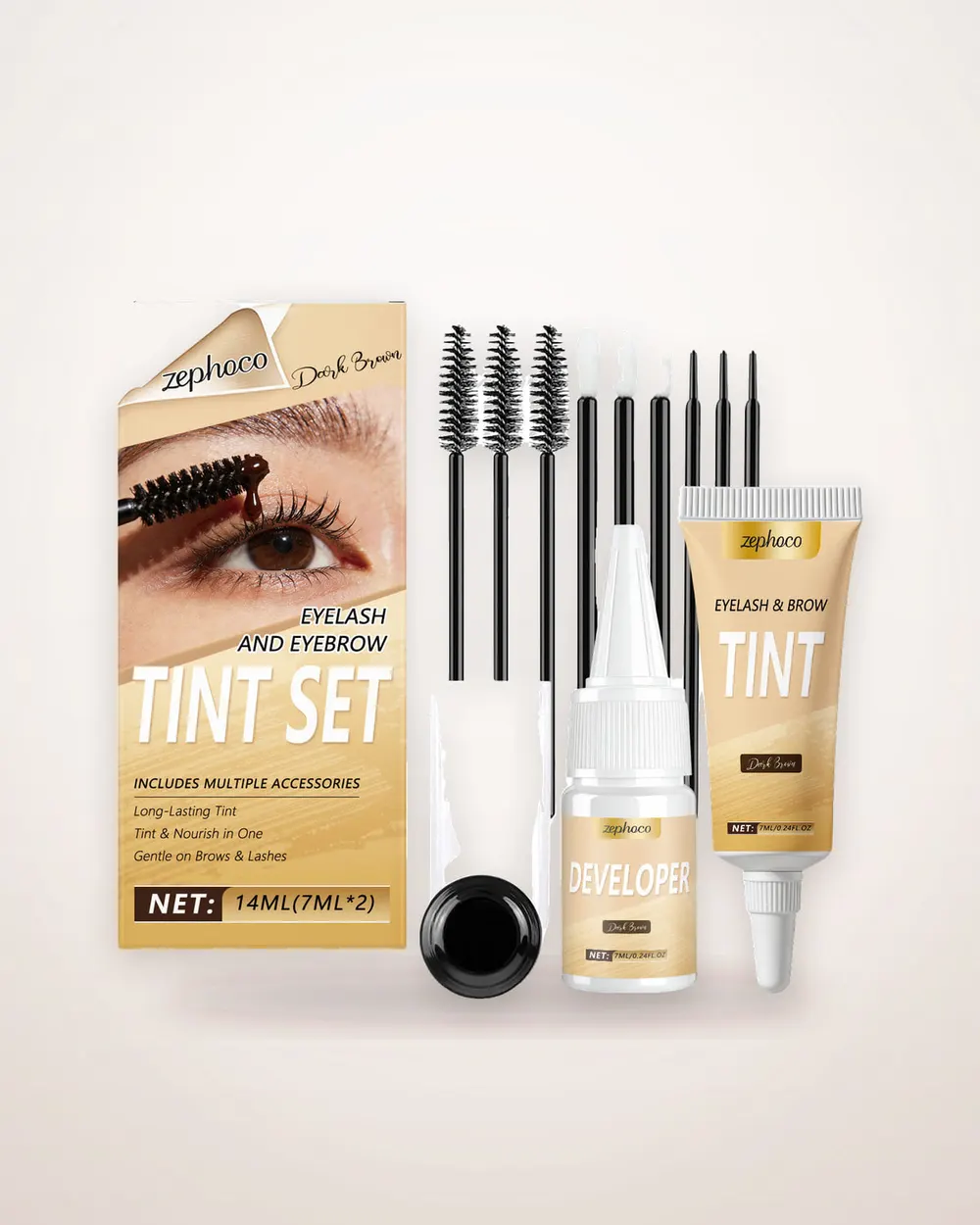 Eyelash and Eyebrow Tint Kit, Dark Brown