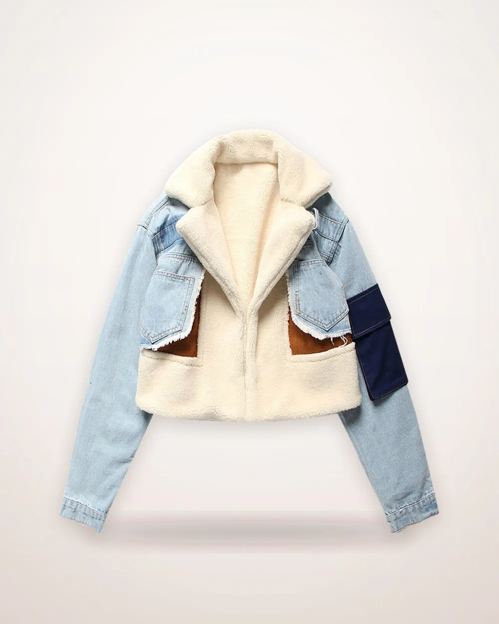 Plush Denim-Stitch Biker Jacket
