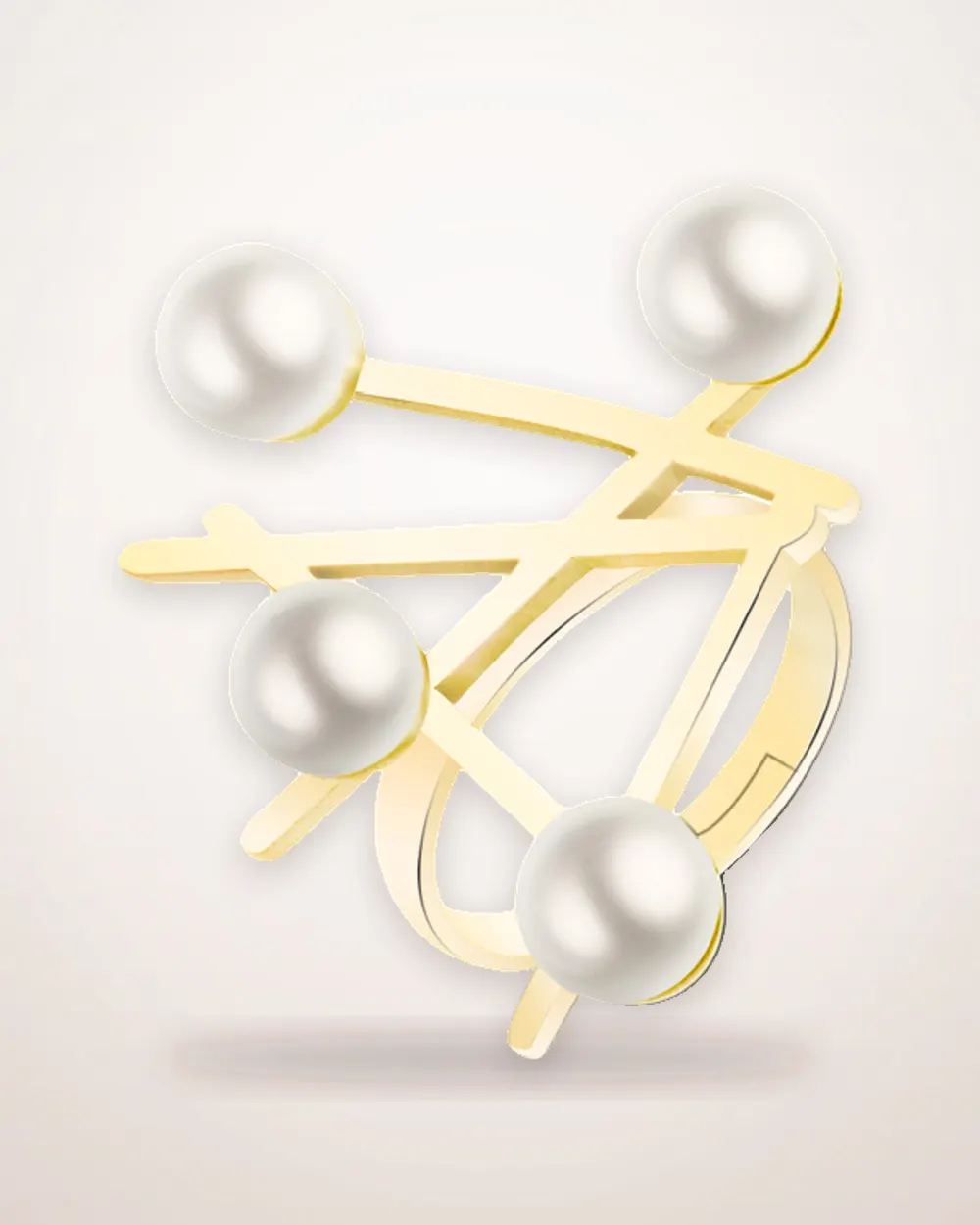 Gold Pearl Cross Open Ring