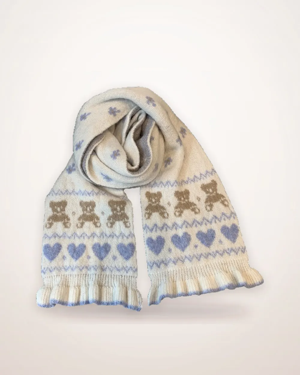 Double-Sided Jacquard Bear and Heart Scarf