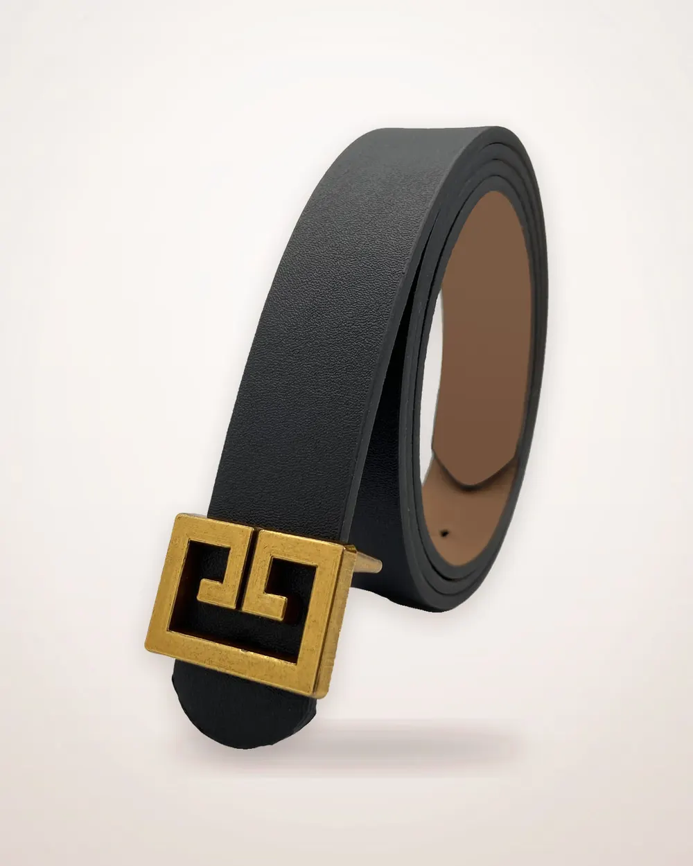 Square Bronze Buckle Faux Leather Belt