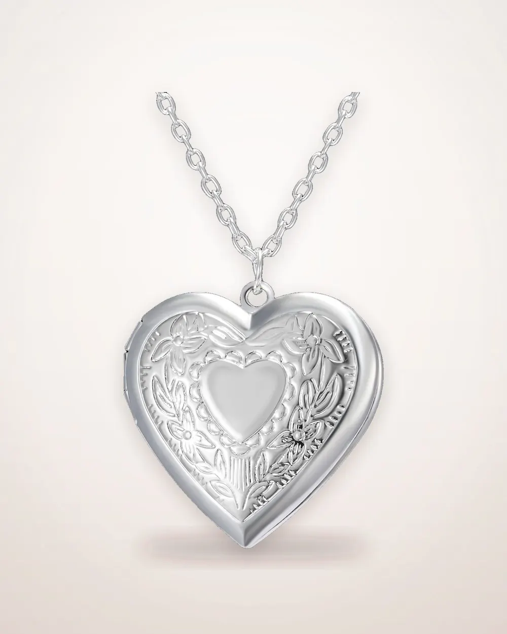 Carved Heart Photo Frame Pendant Necklace