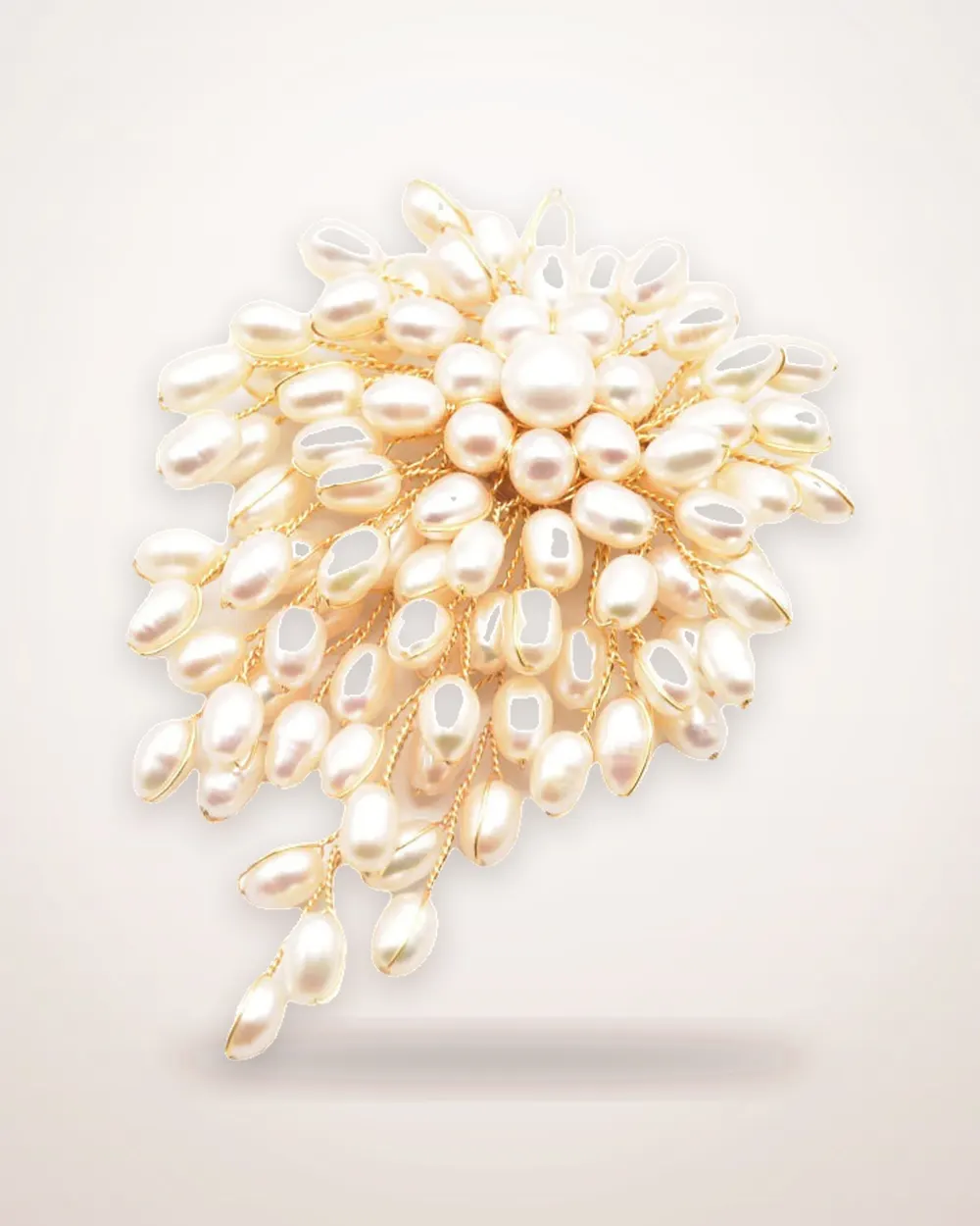 Gold-Plated Handwoven Pearl Brooch