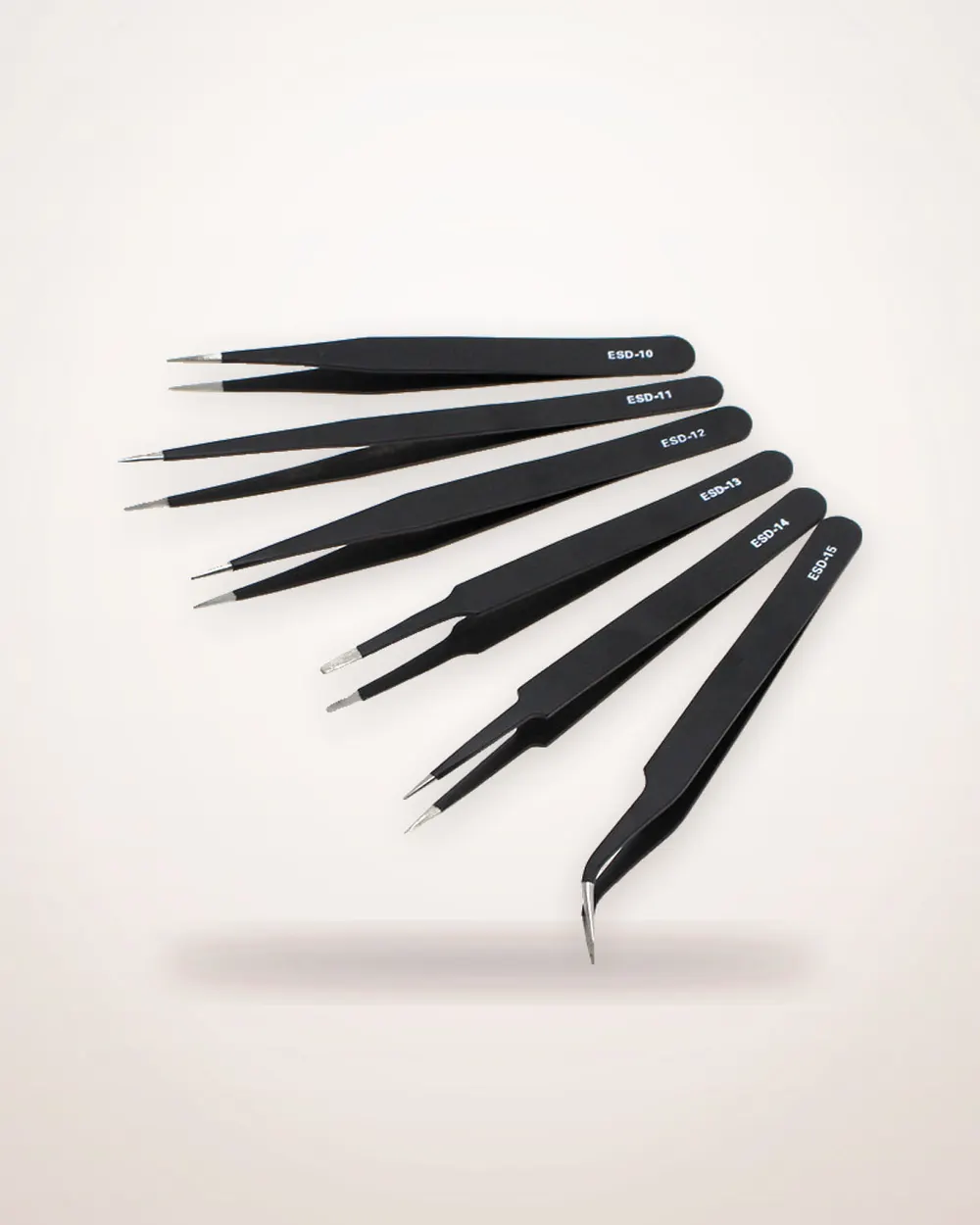 Six-Piece Black Stainless Steel Tweezer Set