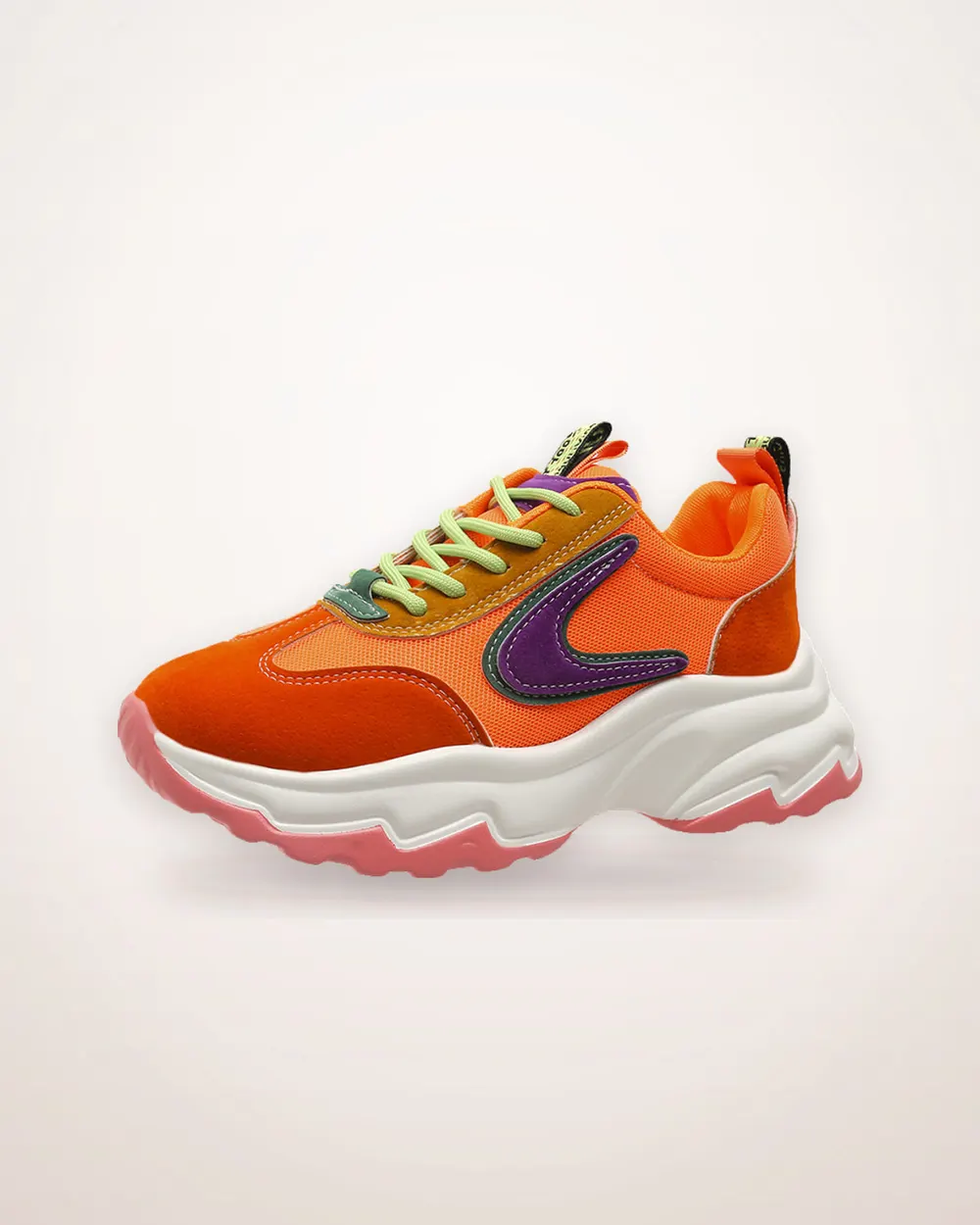 Mixed-Color Mesh Lace-Up Sneakers