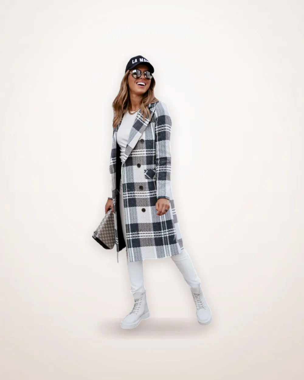 Gray Plaid Longline Coat