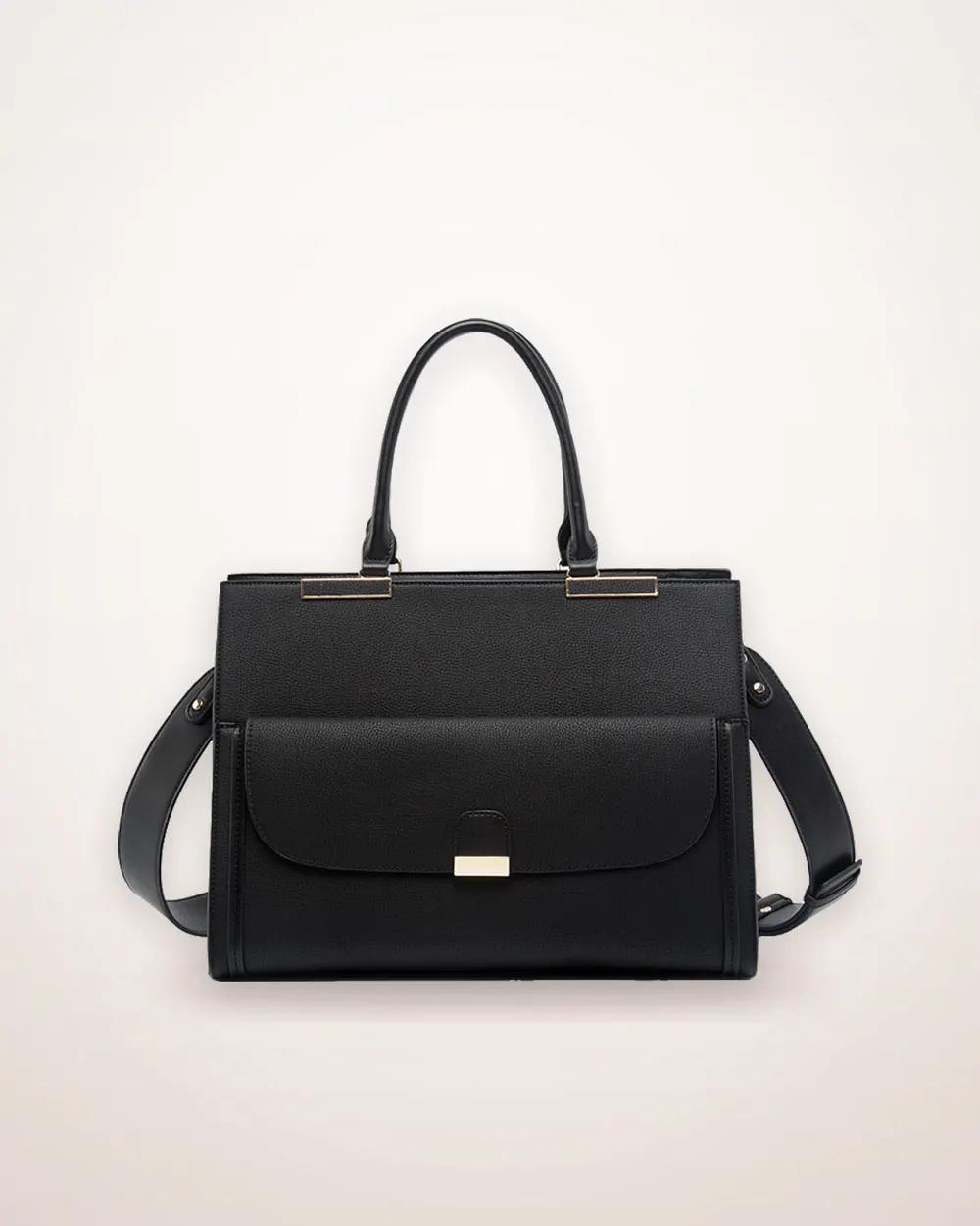 Black PU Laptop Tote with Shoulder Strap