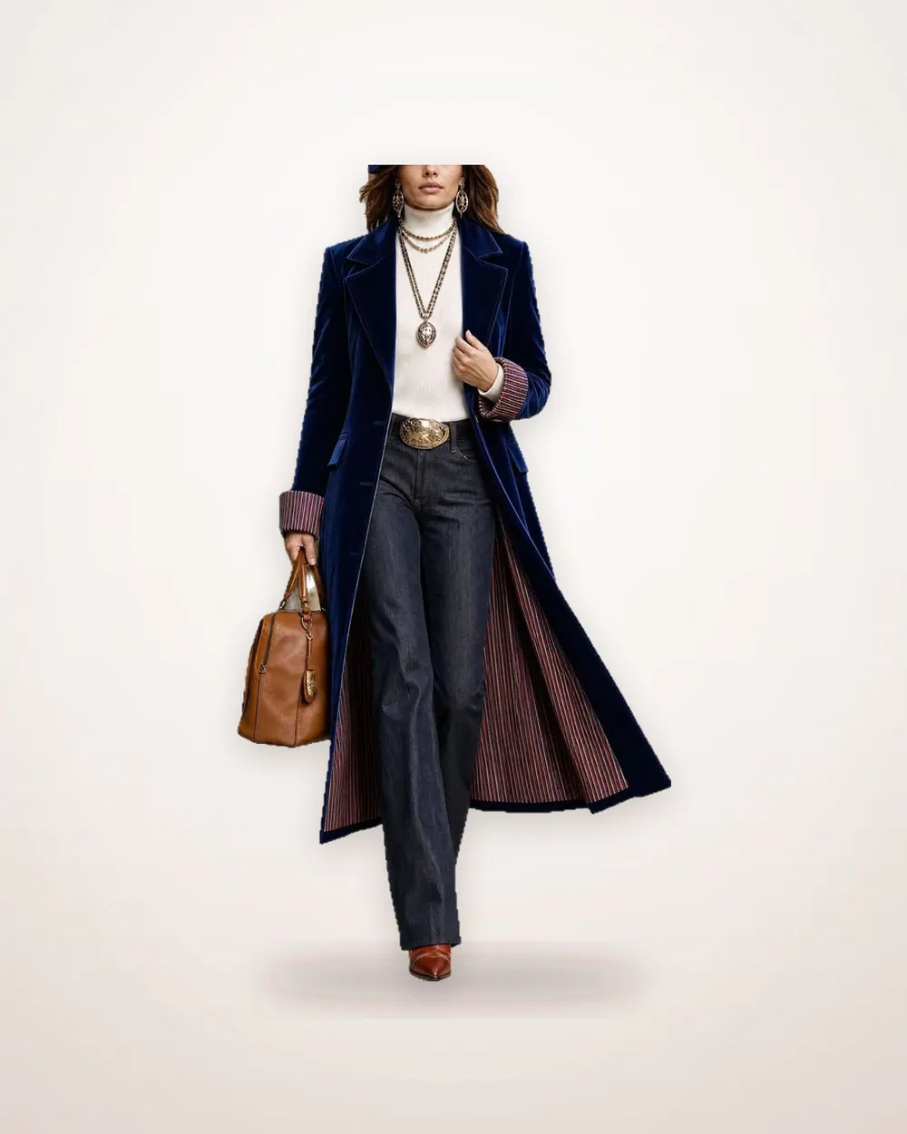 Contrast Lace Velvet Long Coat