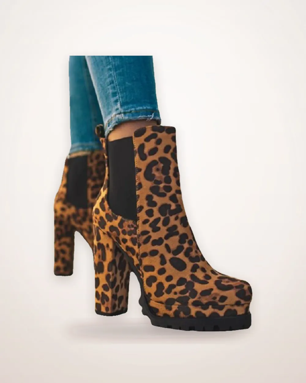 Leopard Print Suede Ankle Boots