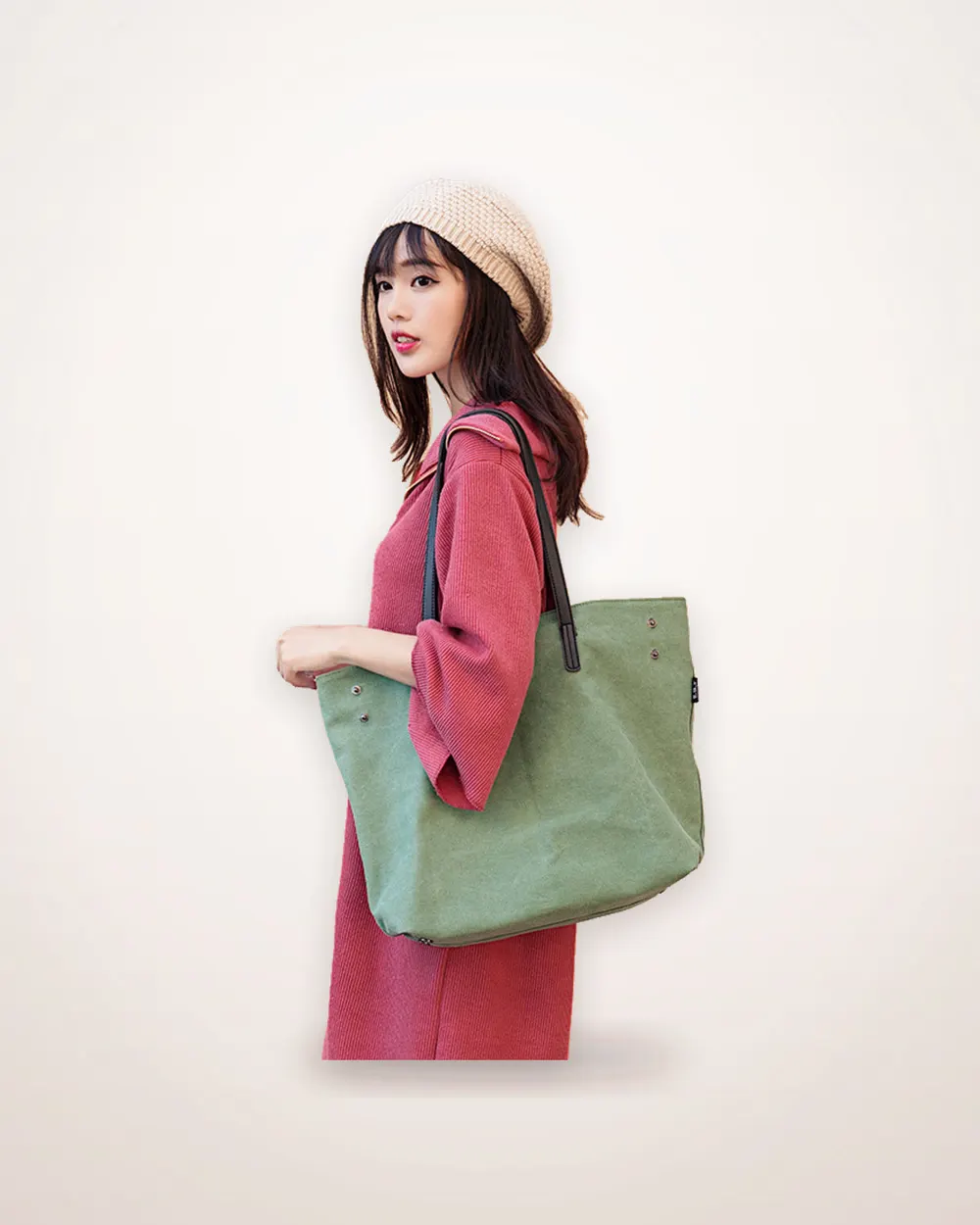 Japanese-Style Canvas Shoulder Tote