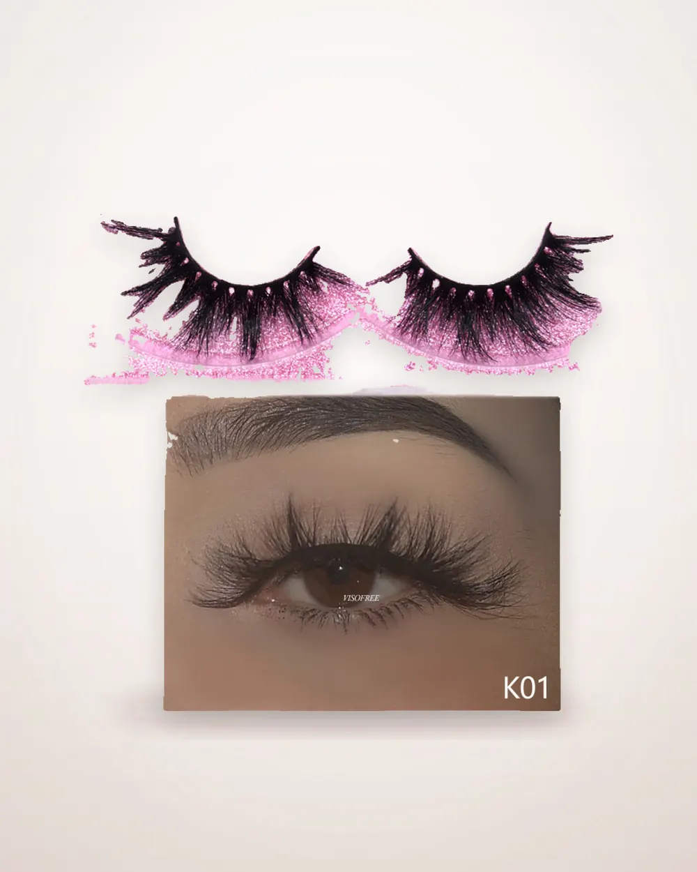 3D False Eyelashes with Pink Glitter Box