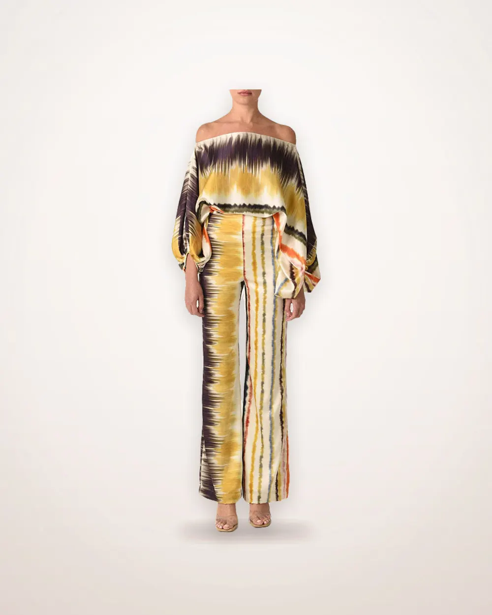 Abstract Print Batwing Wide Leg Set