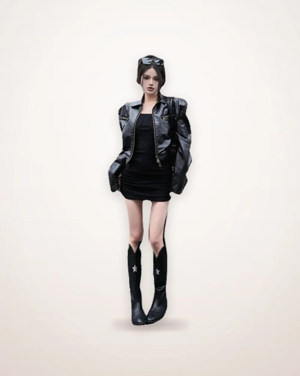 Short Faux Leather Lapel Jacket