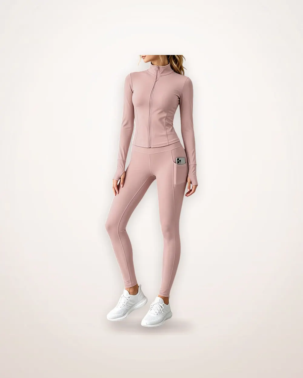 Stand Collar Zip Yoga Two-Piece Set