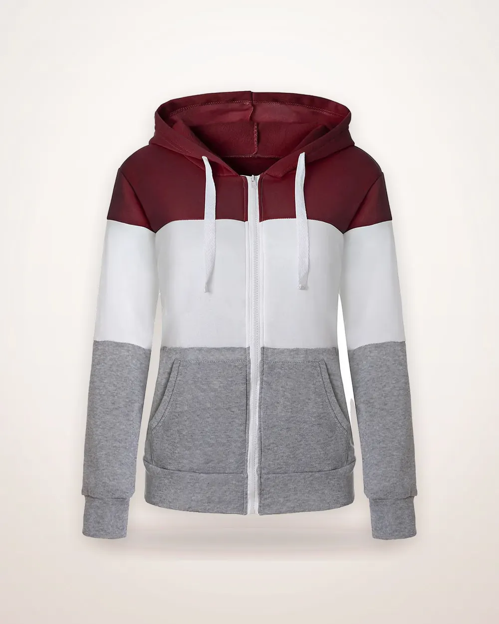 Color-Blocked Hooded Sweatshirt Jacket