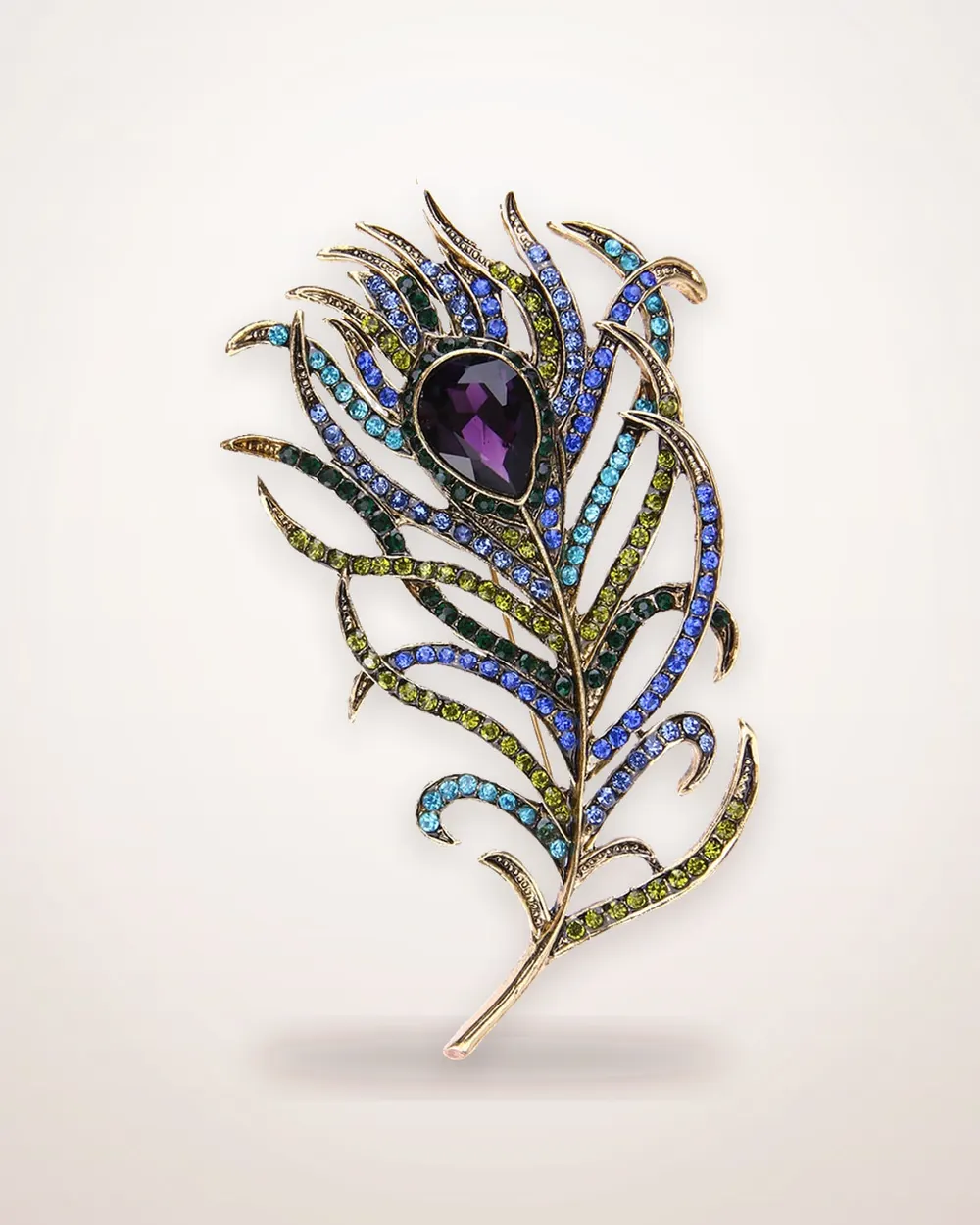 Peacock Feather Crystal Brooch