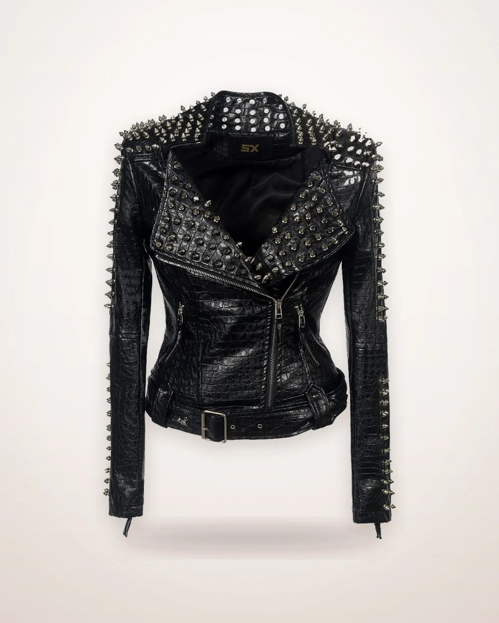 Belted Faux Leather Biker Jacket
