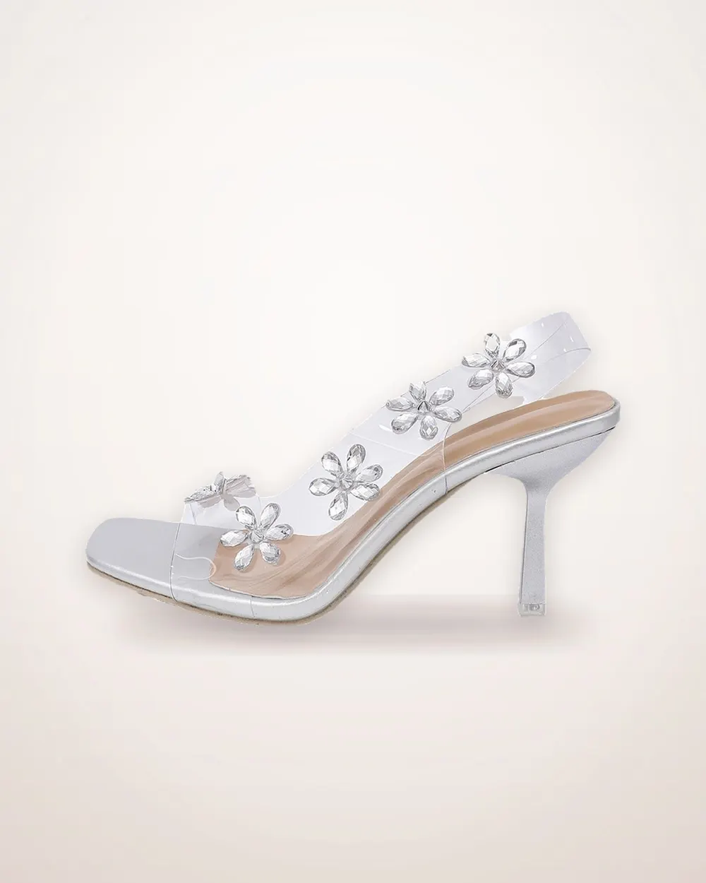 Rhinestone Flower Slingback Heels