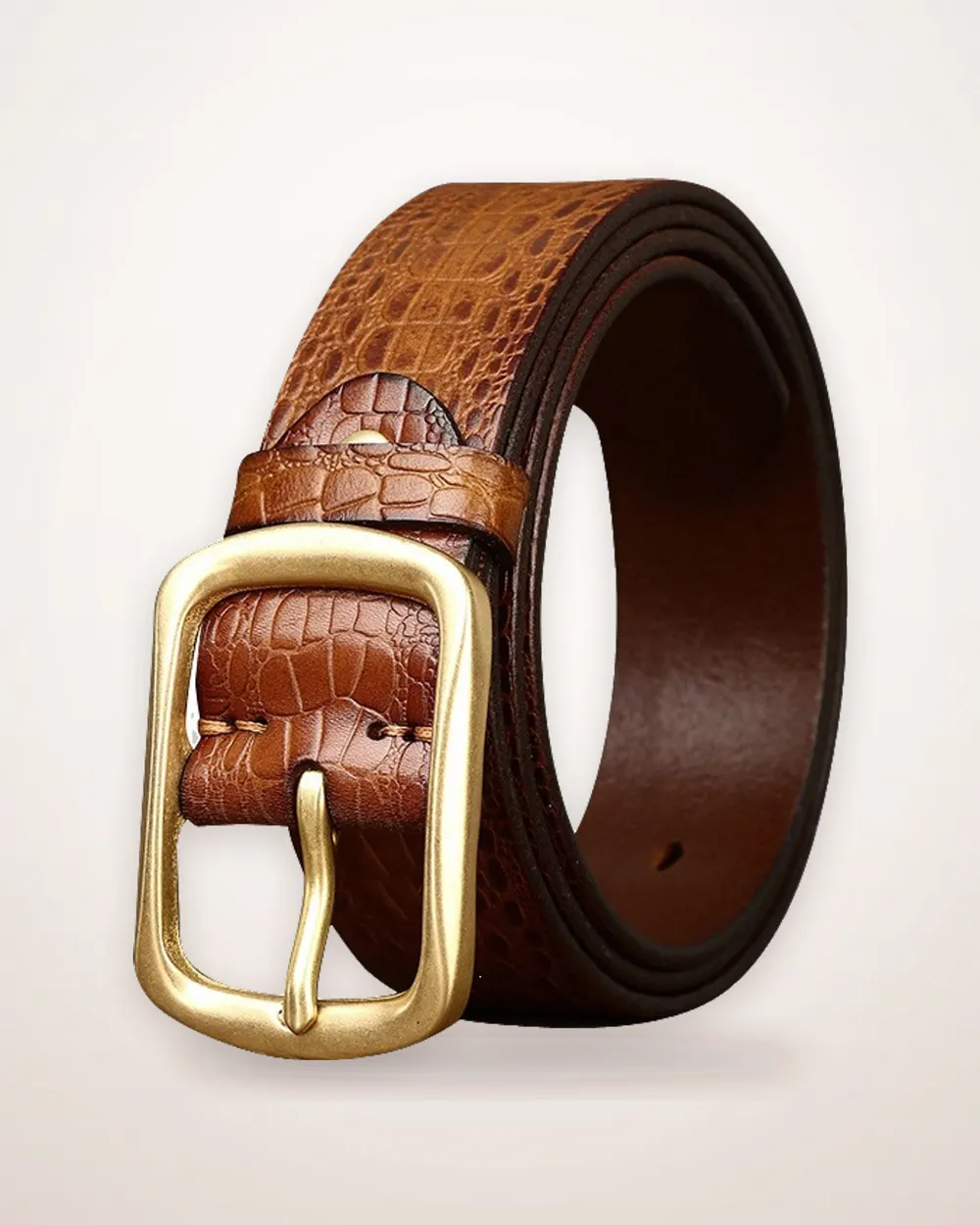 Crocodile-Embossed Full-Grain Leather Belt