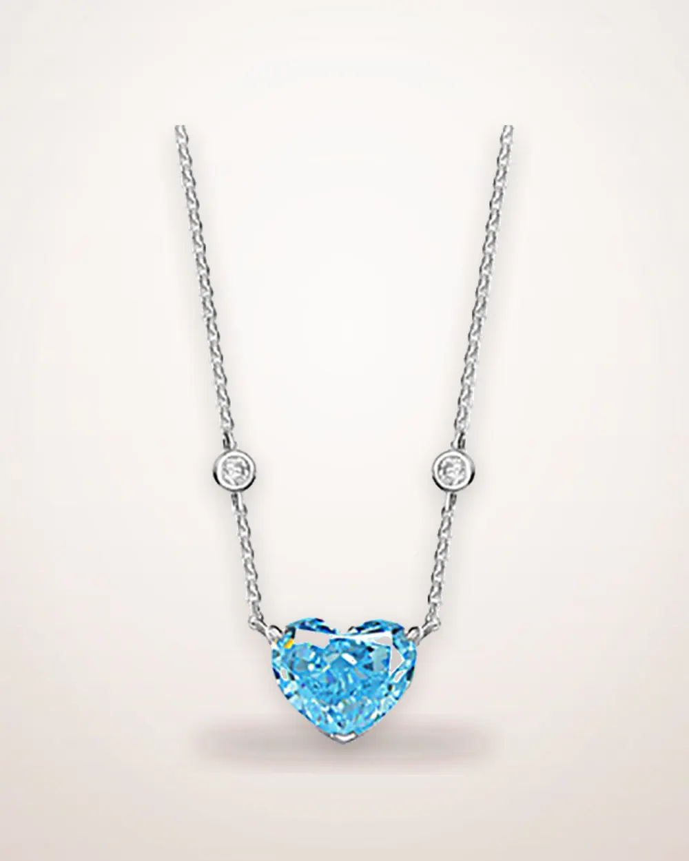 Blue Heart Zircon Silver Pendant Necklace
