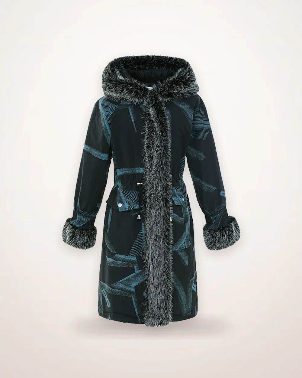 Belted Faux Fur Collar Mid-Length Parka