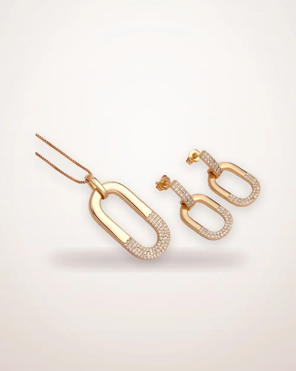 Champagne Gold Zircon Oval Earring and Necklace Set