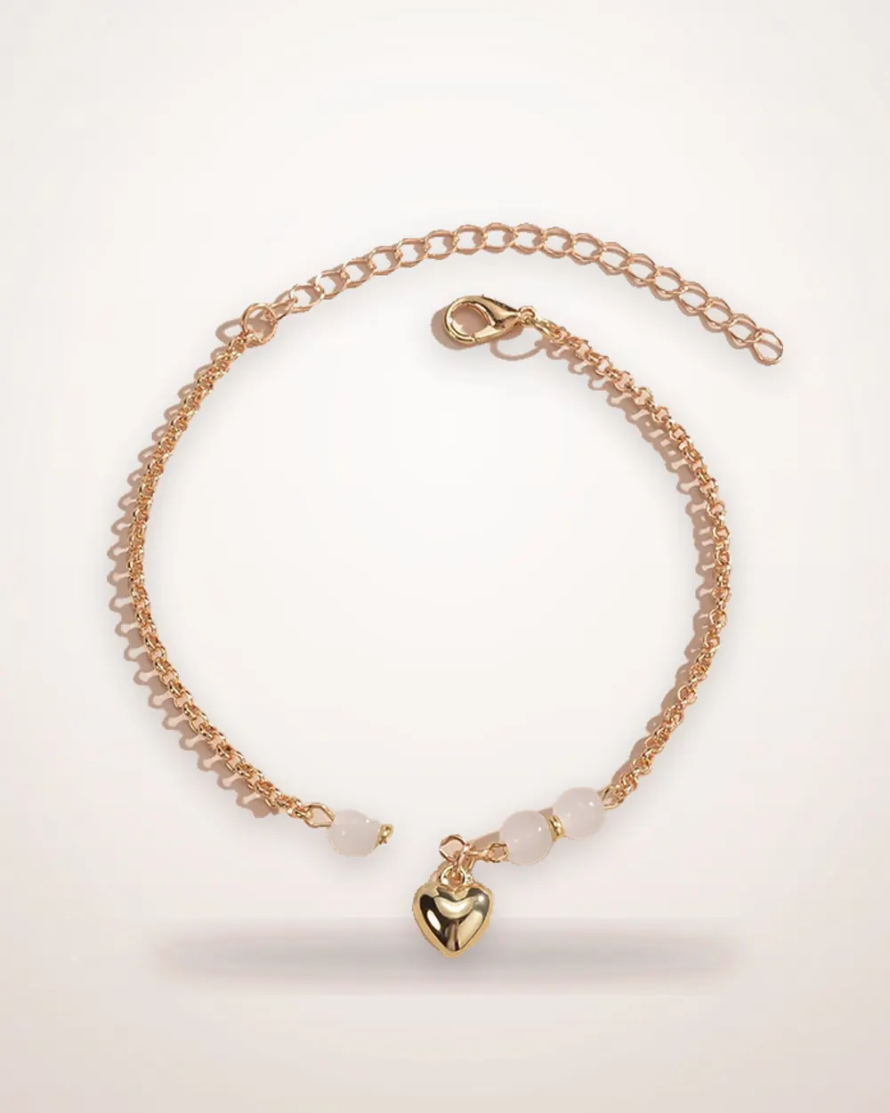 Heart-Beaded Gold-Tone Anklet