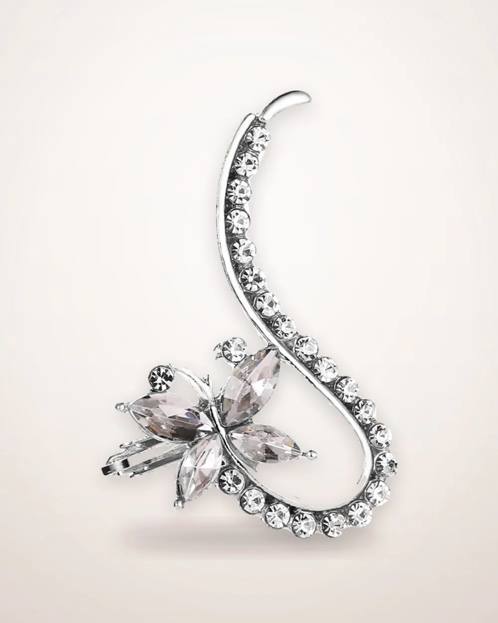 Single Crystal Butterfly Flower Ear Clip