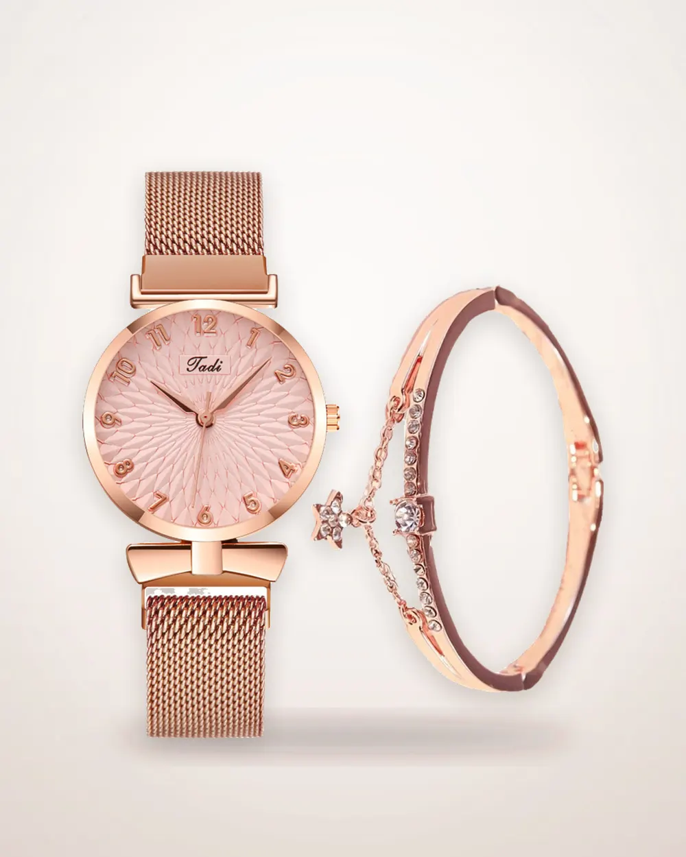 Rose Gold Tone Quartz Watch and Bracelet Set